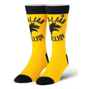 NWT Rocky Italian Stallion Odd Sox Crew Socks Yellow Black Fits Sizes 8–12